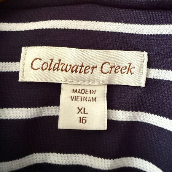Coldwater Creek Navy White Striped Sleeveless Zip-Up Vest High Collar Cinched XL - Picture 7 of 10